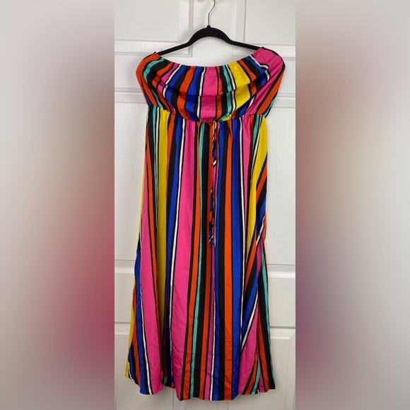 SHEIN Vcay Stipped Tie Front Thigh Split Strapless Dress Multicolored Large - Picture 3 of 5